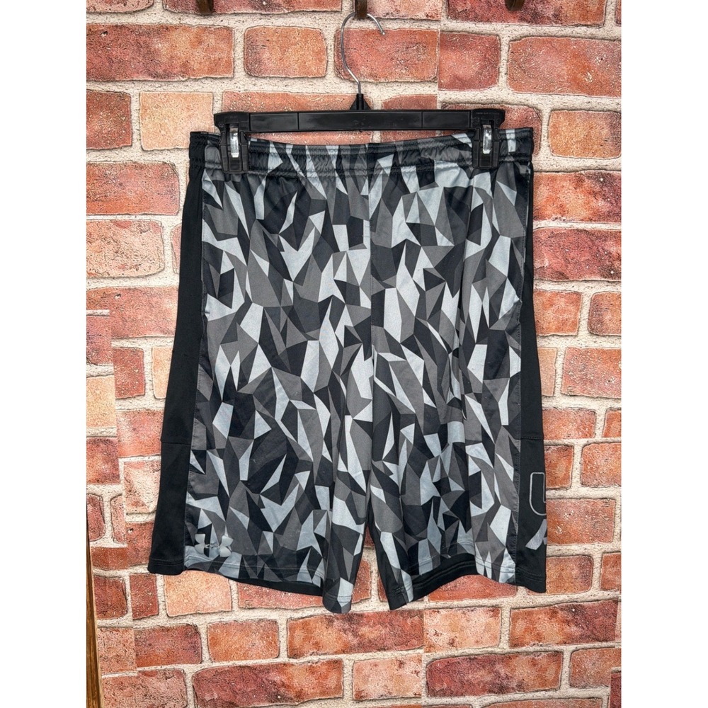 Under Armour Boys HeatGear Shorts Grey Black Geometric Pattern Size YLG Large